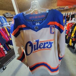Fanatics Blue and Cream Oilers Jersey